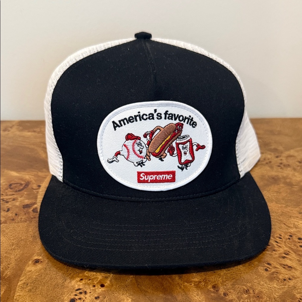 Supreme Black and White Embroidered Cap